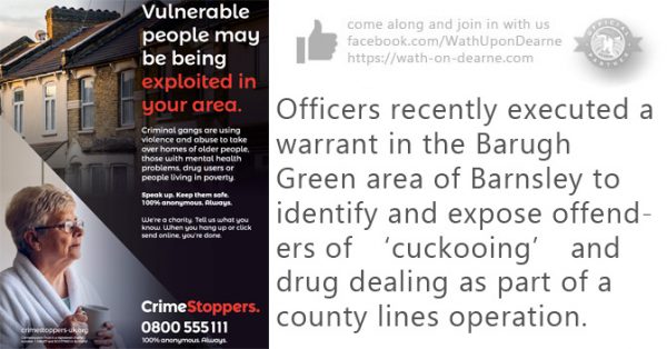 Barnsley officers take action against 'cuckooing'